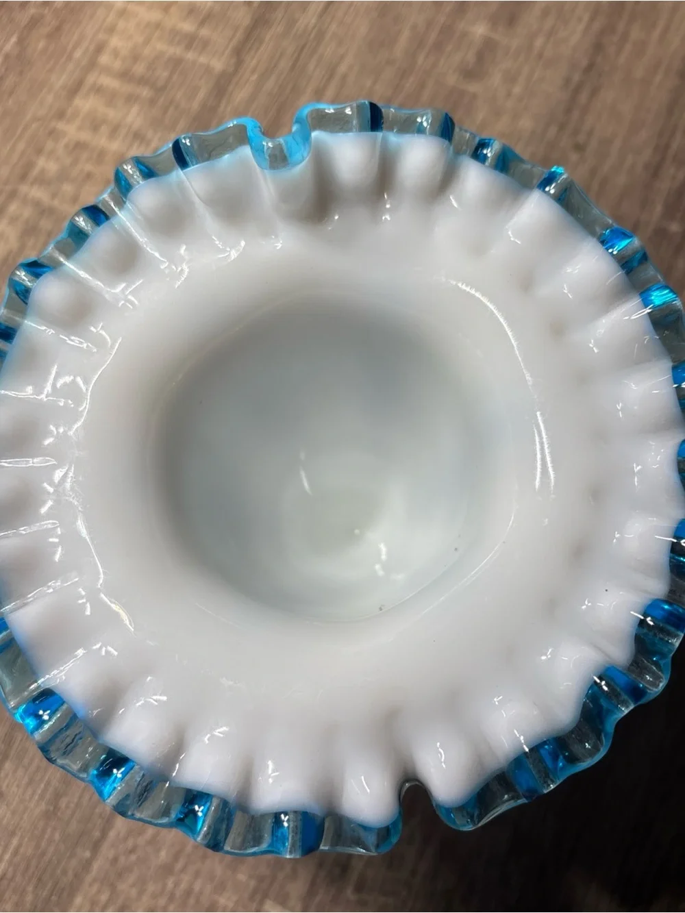 1940s No. 36  by Fenton AQUA CREST  5” H Double Crimp JIP Vase